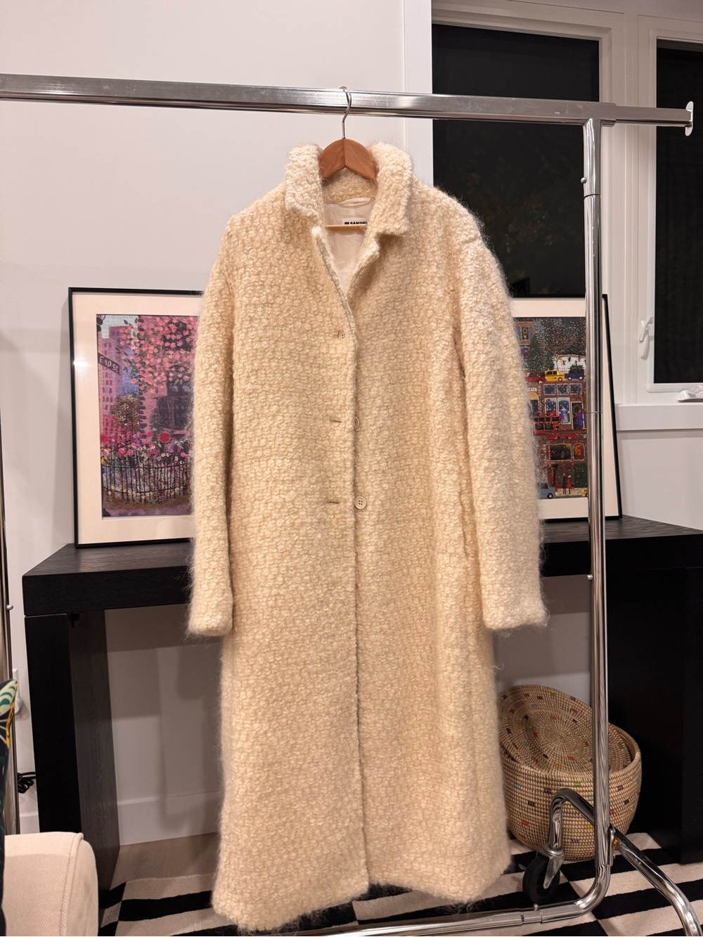 Jil Sander Cream Bouclรฉ Long Coat